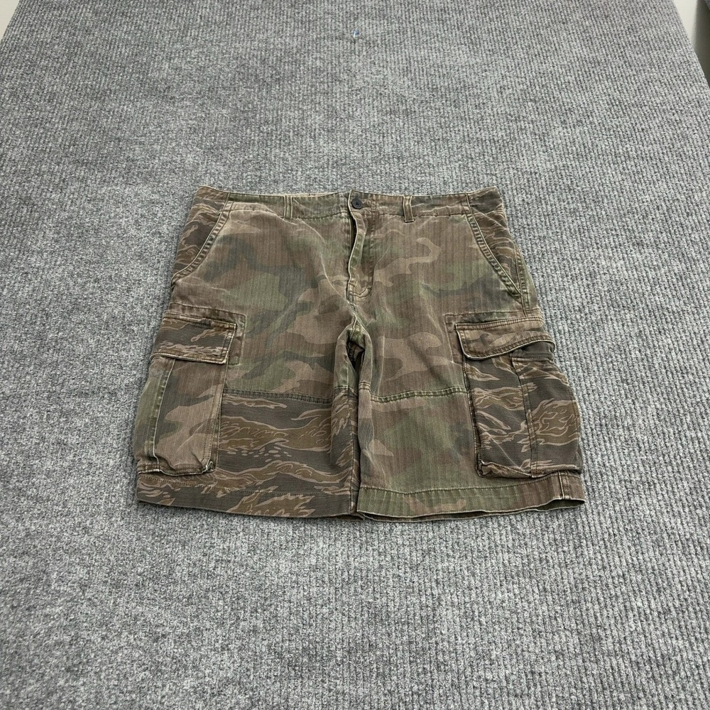 Lucky Brand Cargo Shorts Mens 32 Green Camo Cotton Tencel Tiger Stripe Gorpcore